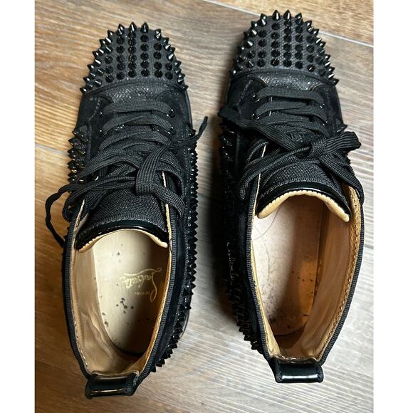 Christian Louboutin Lou Black Spikes Men's High Top Calf Leather Sneaker Size 7 - Picture 6 of 11